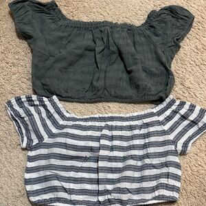 Aerie Black and Gray Striped Crop Tops